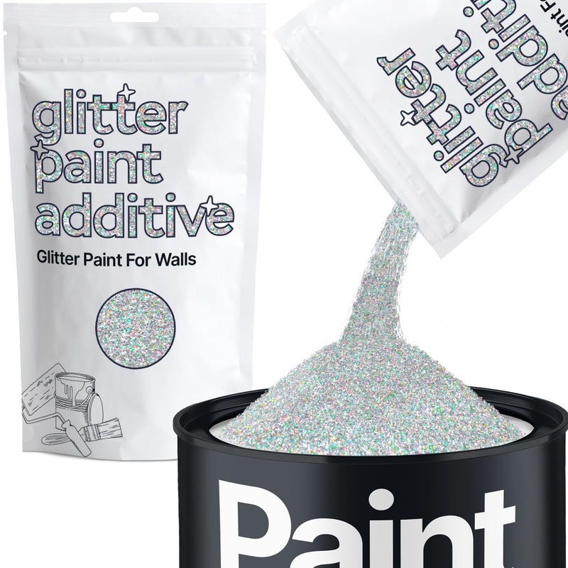 Hemway | Glitter Paint Additive 100g / 3.5oz Acrylic Latex Emulsion Water Based Paints Interior/Exterior Wall, Ceiling, Wood, Metal, Varnish, Dead Flat, Matte (Silver Holographic Fibre) - Image 1